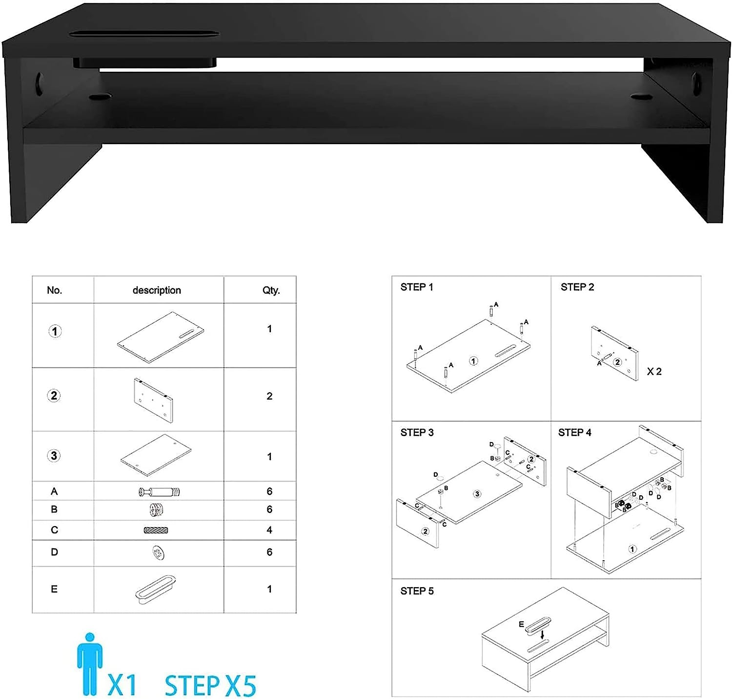 Monitor Stand Riser, 2 Tiers Wood Monitor Riser Stand with Storage Organizer, Desktop Ergonomic Monitor Stand Riser with Cellphone Holder and Cable Management, 16.5 Inch Shelf Black - Image 9